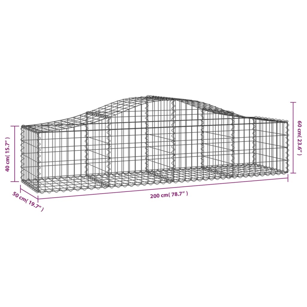 Gabionen mit Hochbogen 50 Stk. 200x50x40/60 cm Verzinktes Eisen