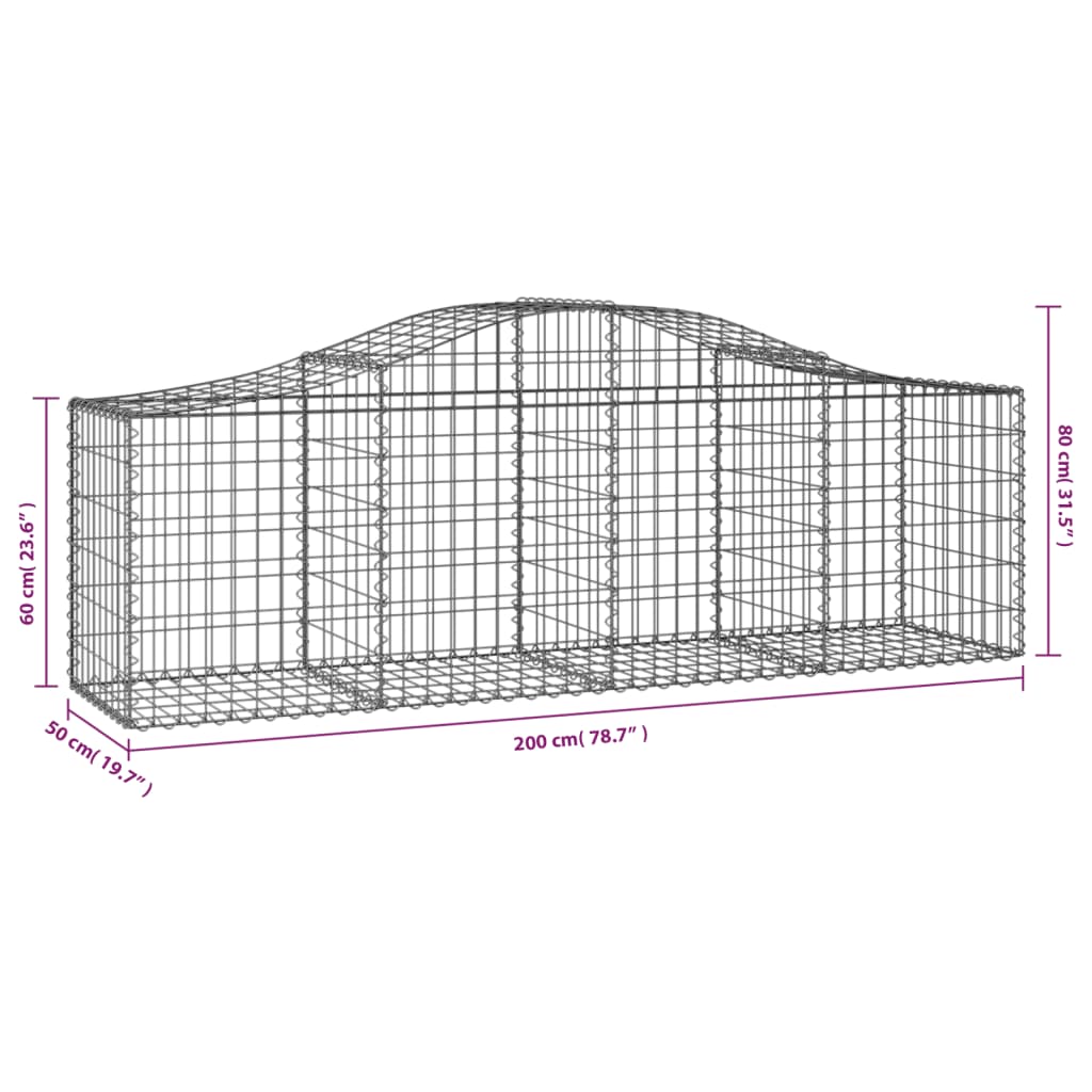 Gabionen mit Hochbogen 40 Stk. 200x50x60/80 cm Verzinktes Eisen