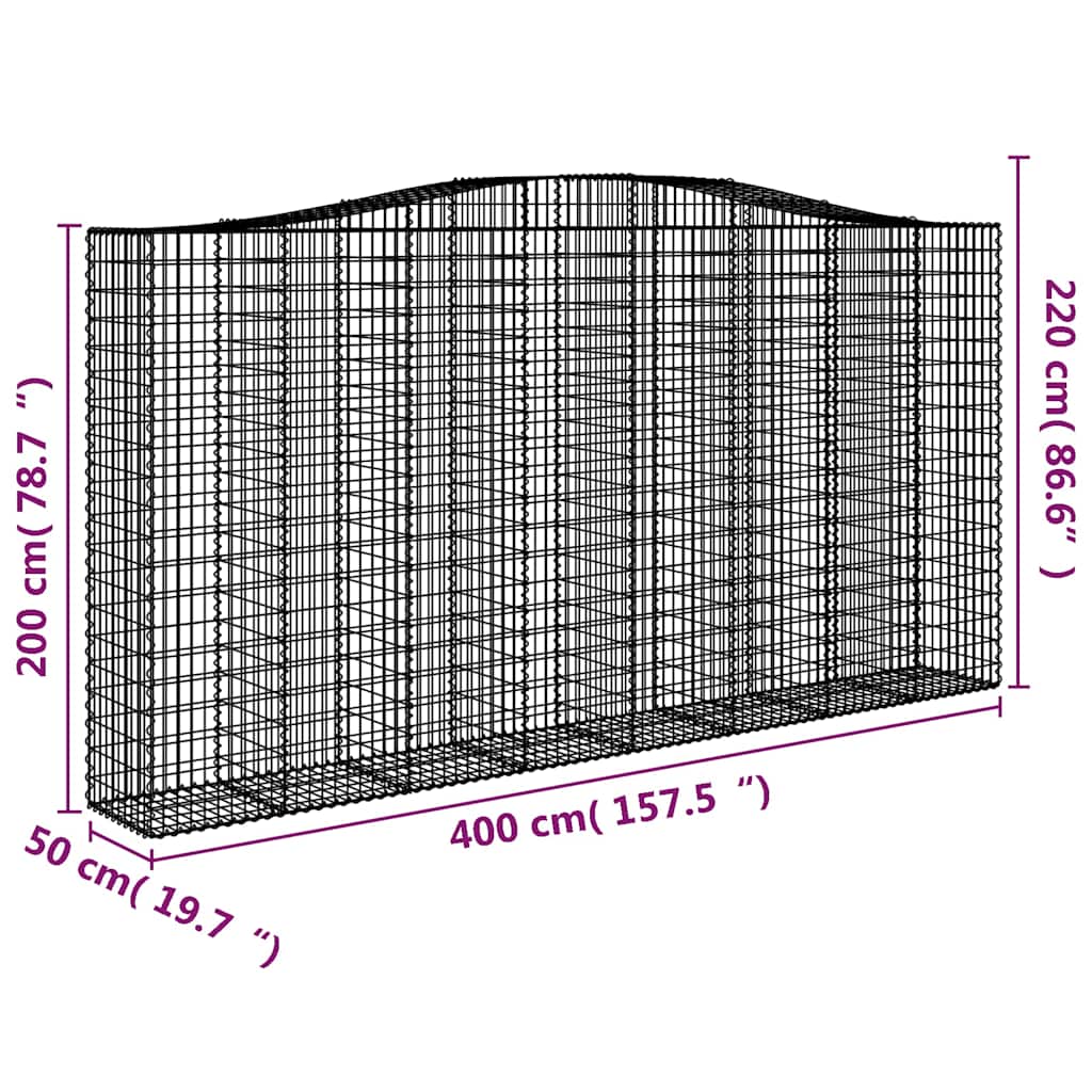 Gabionen mit Hochbogen 9 Stk. 400x50x200/220cm Verzinktes Eisen