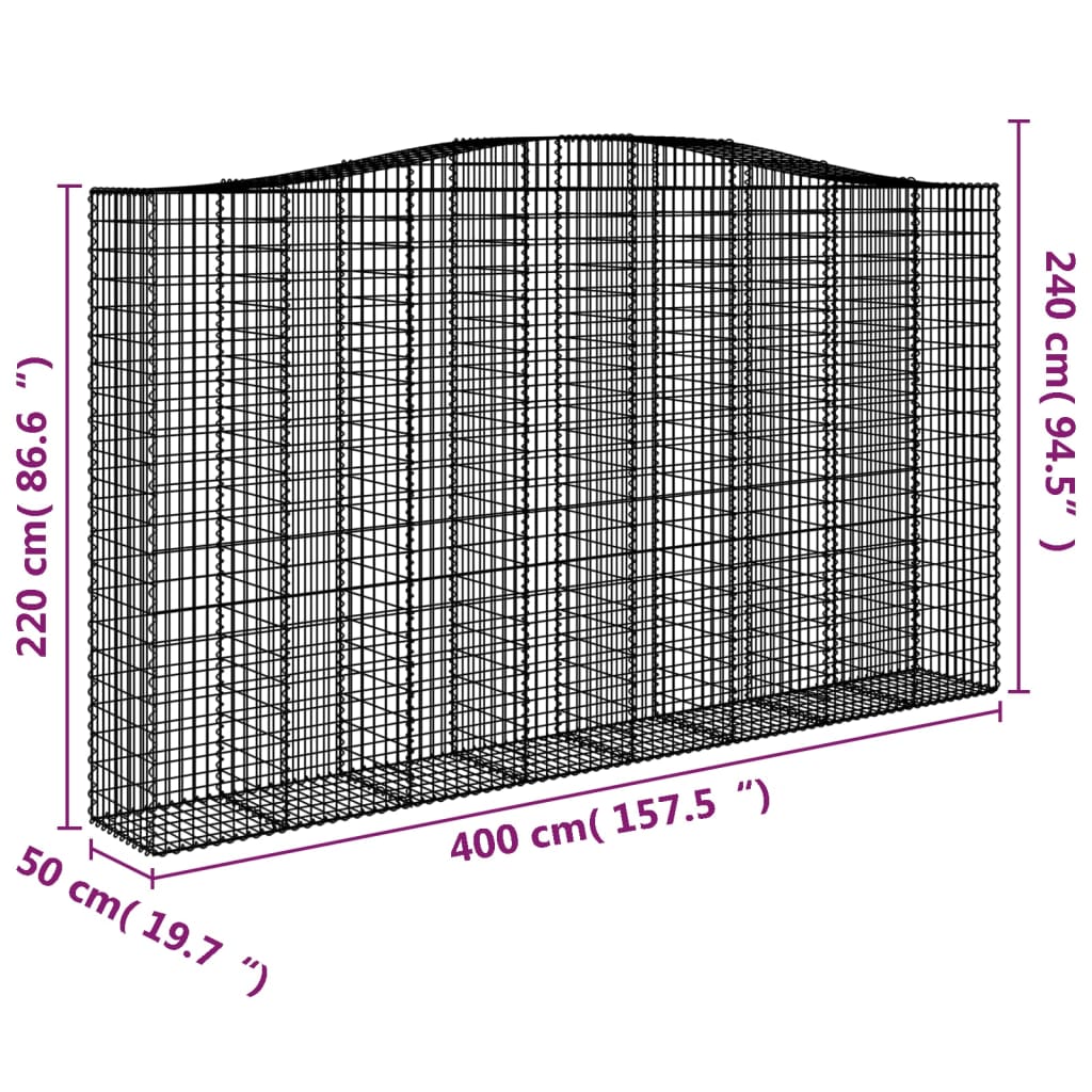 Gabionen mit Hochbogen 10Stk. 400x50x220/240cm Verzinktes Eisen