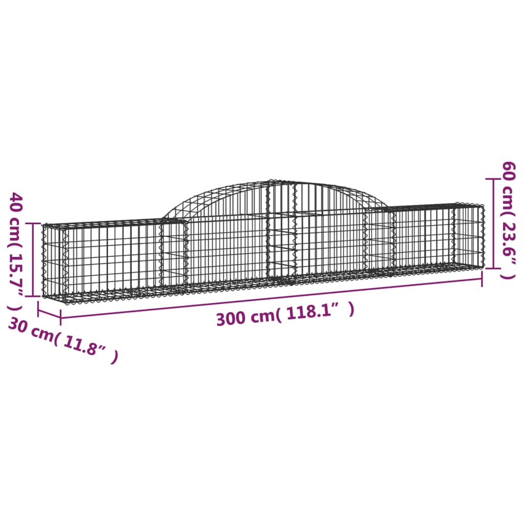 Gabionen mit Hochbogen 7 Stk. 300x30x40/60 cm Verzinktes Eisen