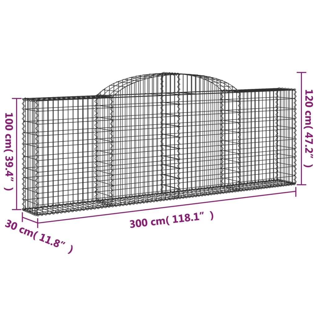 Gabionen mit Hochbogen 10 Stk 300x30x100/120cm Verzinktes Eisen