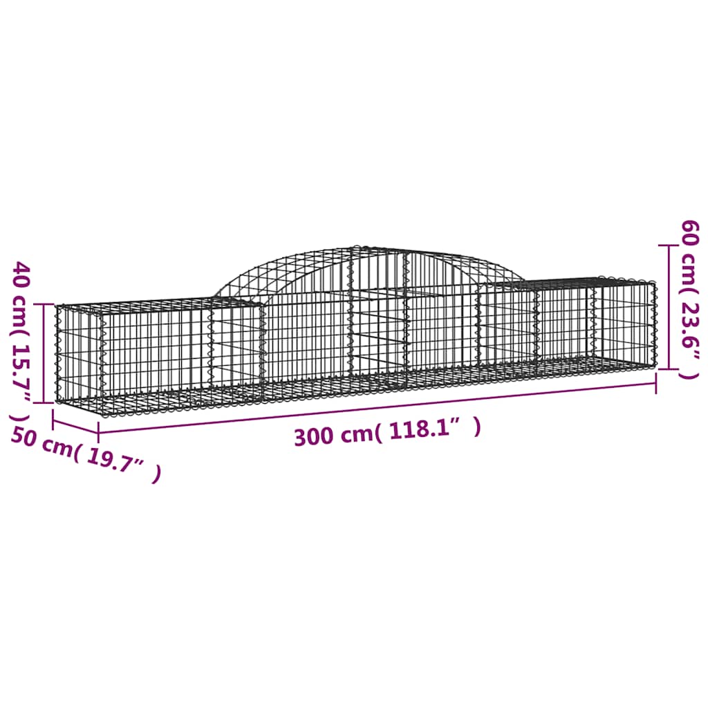 Gabionen mit Hochbogen 30 Stk. 300x50x40/60 cm Verzinktes Eisen