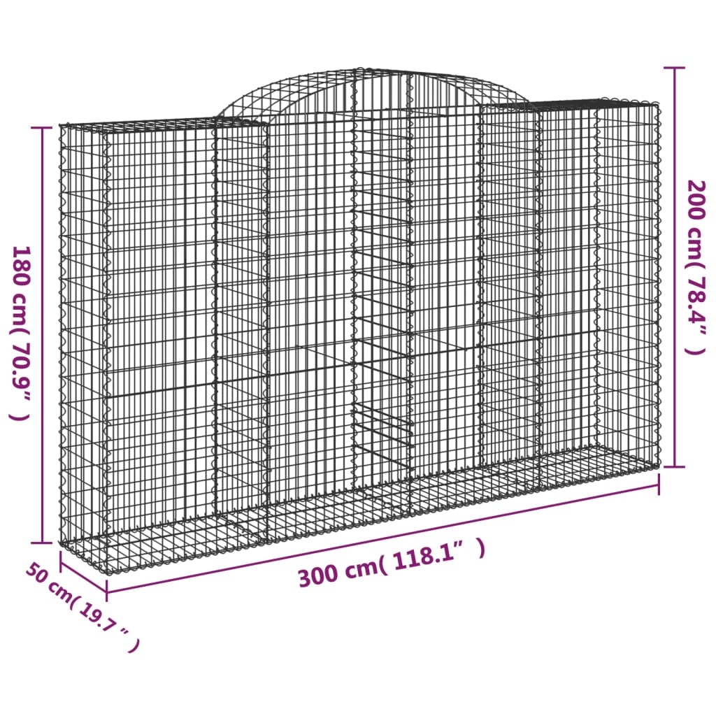 Gabionen mit Hochbogen 20 Stk 300x50x180/200cm Verzinktes Eisen