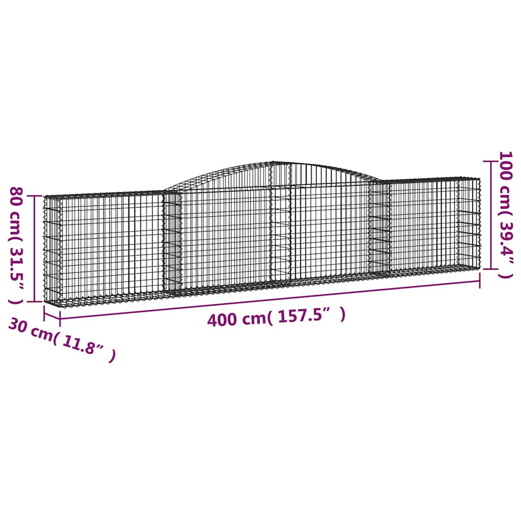 Gabionen mit Hochbogen 20 Stk. 400x30x80/100cm Verzinktes Eisen