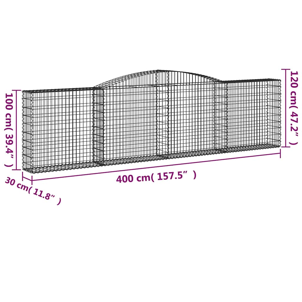 Gabionen mit Hochbogen 8 Stk. 400x30x100/120cm Verzinktes Eisen