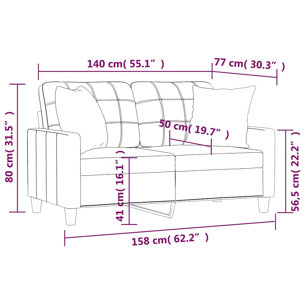 2-Sitzer-Sofa mit Kissen Schwarz 140 cm Kunstleder