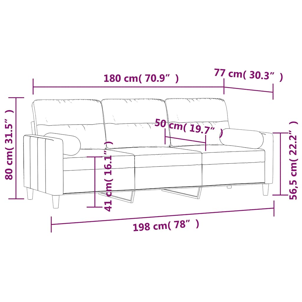 3-Sitzer-Sofa mit Kissen Hellgrau 180 cm Stoff