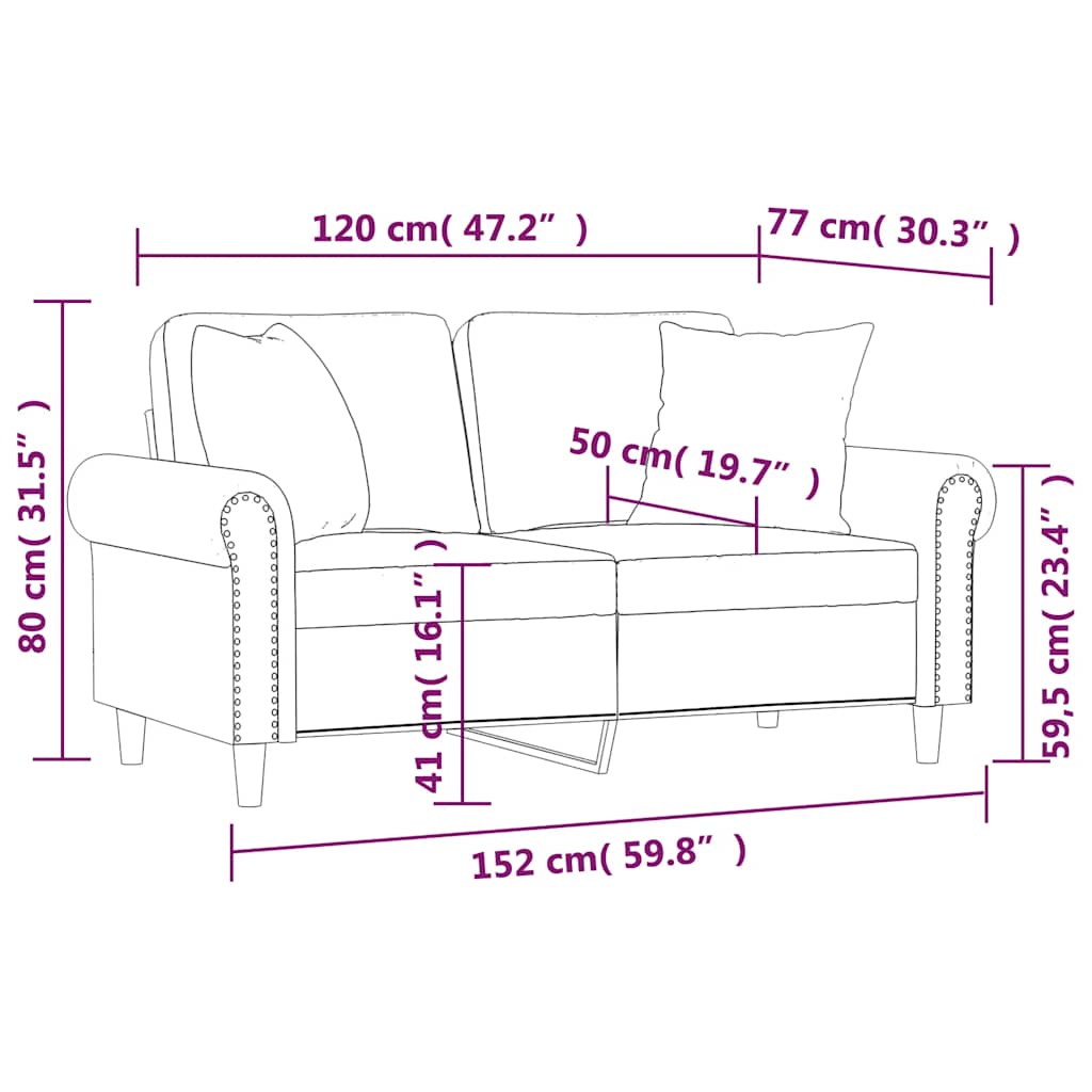 2-Sitzer-Sofa mit Kissen Hellgrau 120 cm Samt