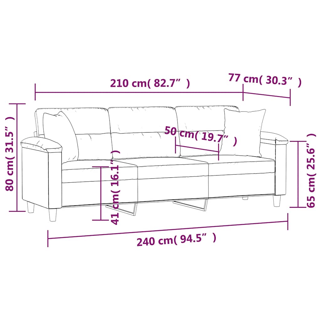3-Sitzer-Sofa mit Kissen Dunkelgrau 210 cm Mikrofasergewebe