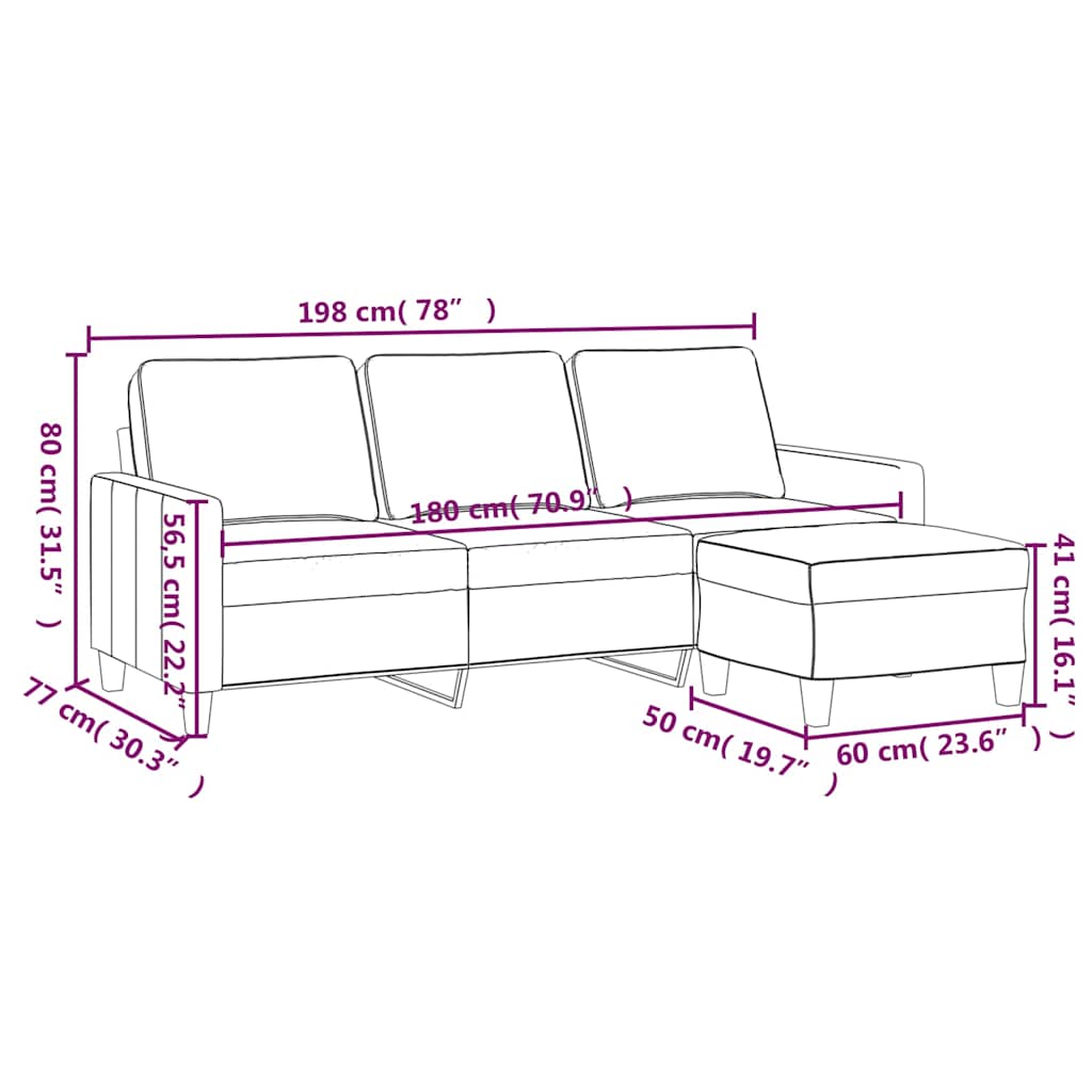 3-Sitzer-Sofa mit Hocker Hellgrau 180 cm Stoff