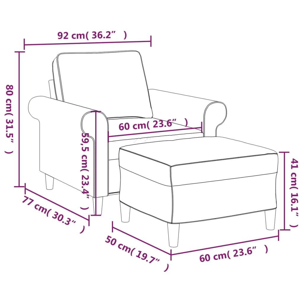 Sessel mit Hocker Hellgrau 60 cm Stoff