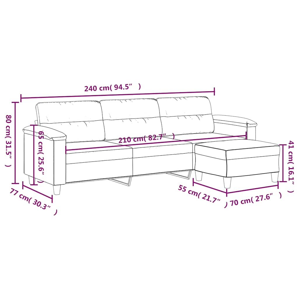 3-Sitzer-Sofa mit Hocker Dunkelgrau 210 cm Mikrofasergewebe