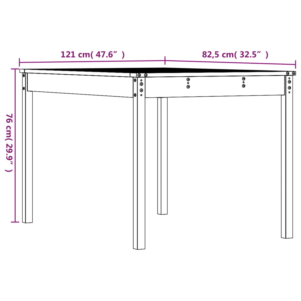 Gartentisch Schwarz 121x82,5x76 cm Massivholz Kiefer