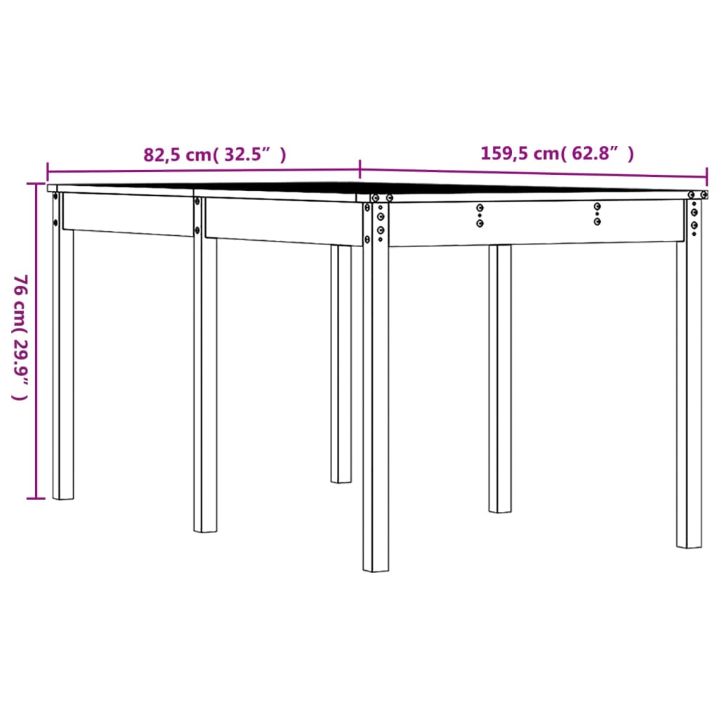 Gartentisch Schwarz 159,5x82,5x76 cm Massivholz Kiefer