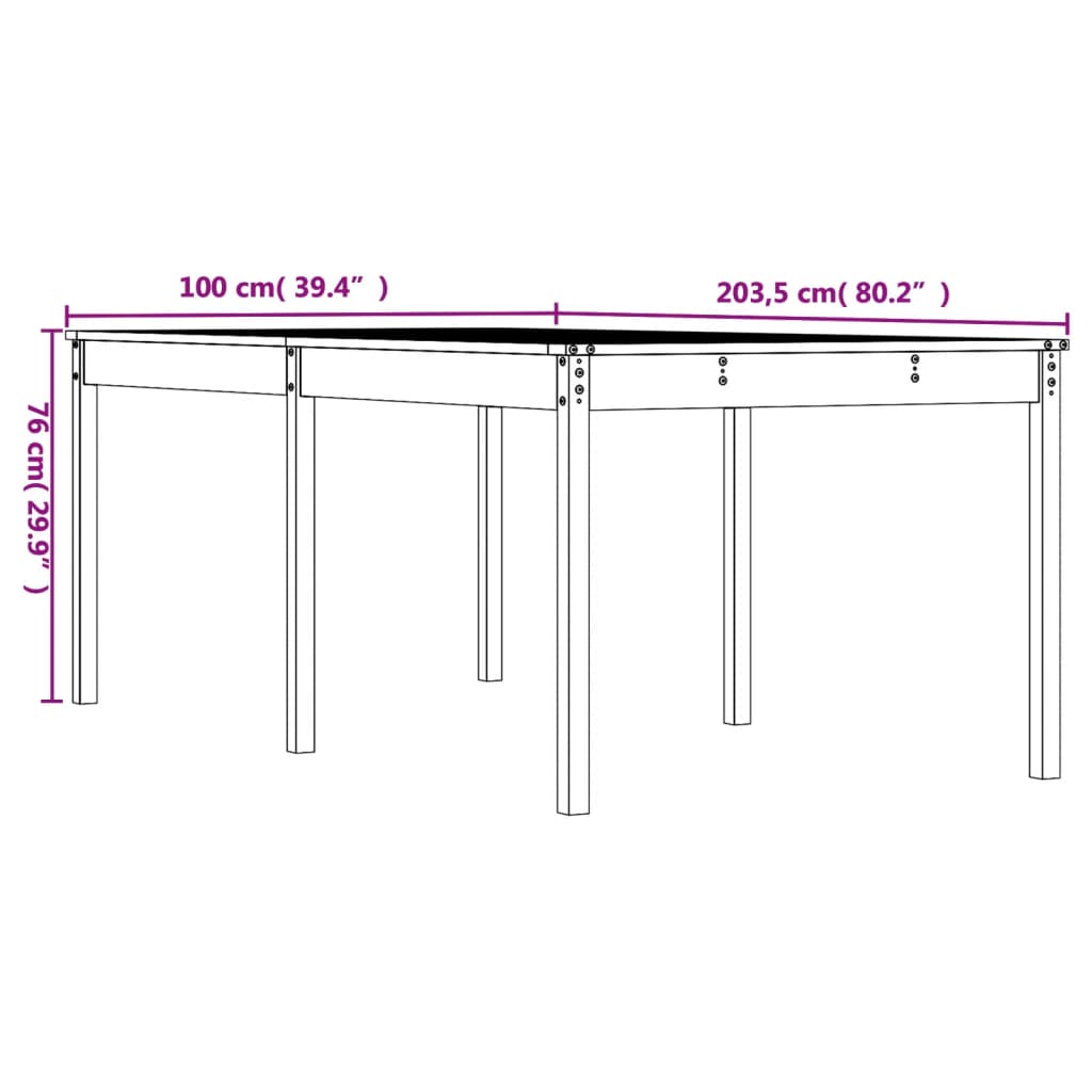 Gartentisch Schwarz 203,5x100x76 cm Massivholz Kiefer