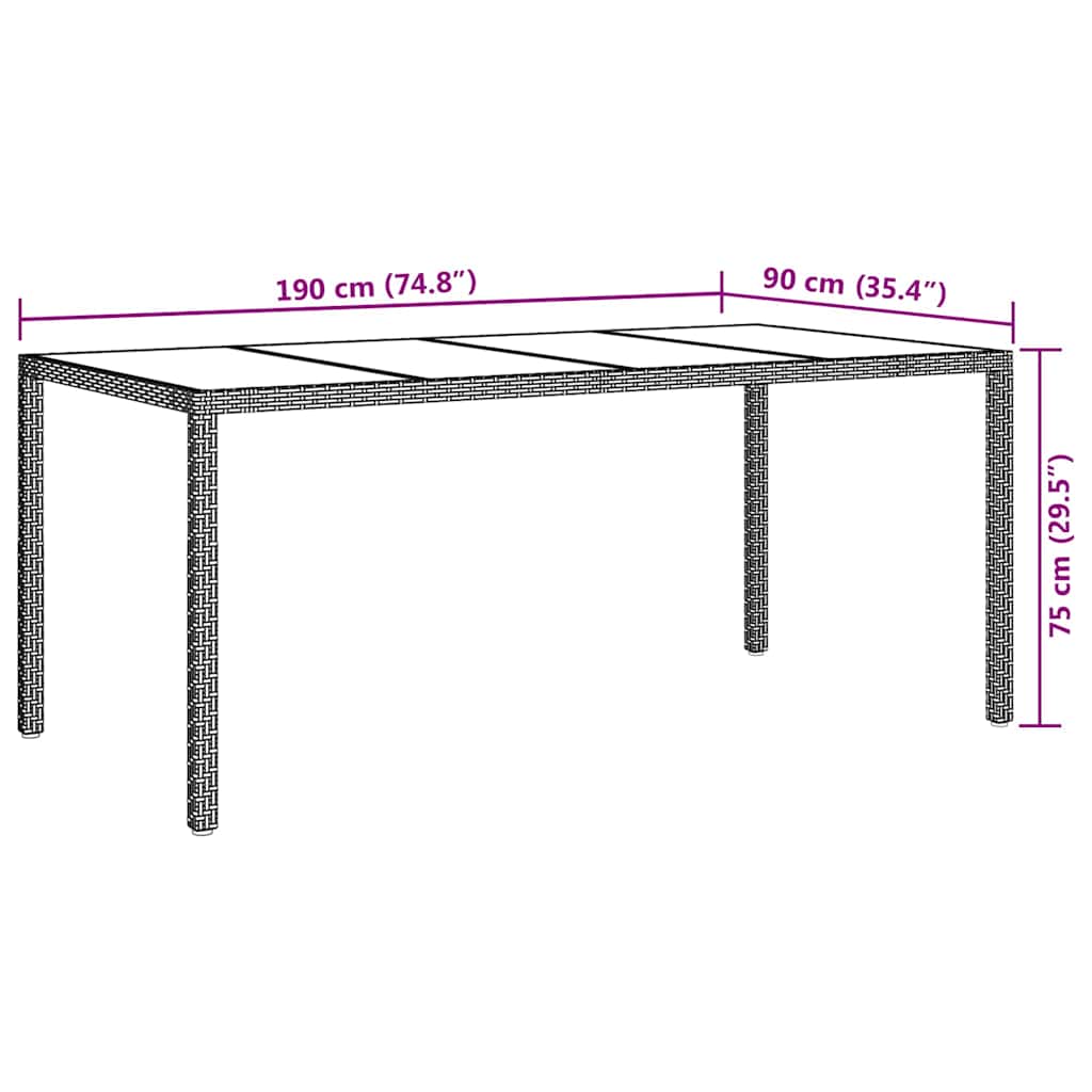 Gartentisch Braun 190 x 90 x 75 cm Poly-Rattan