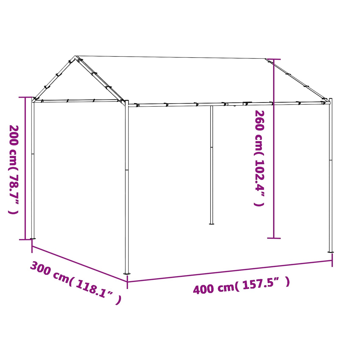 Pavillon Weiß 4 x 4 x 2,6 m Stahl und Polyester