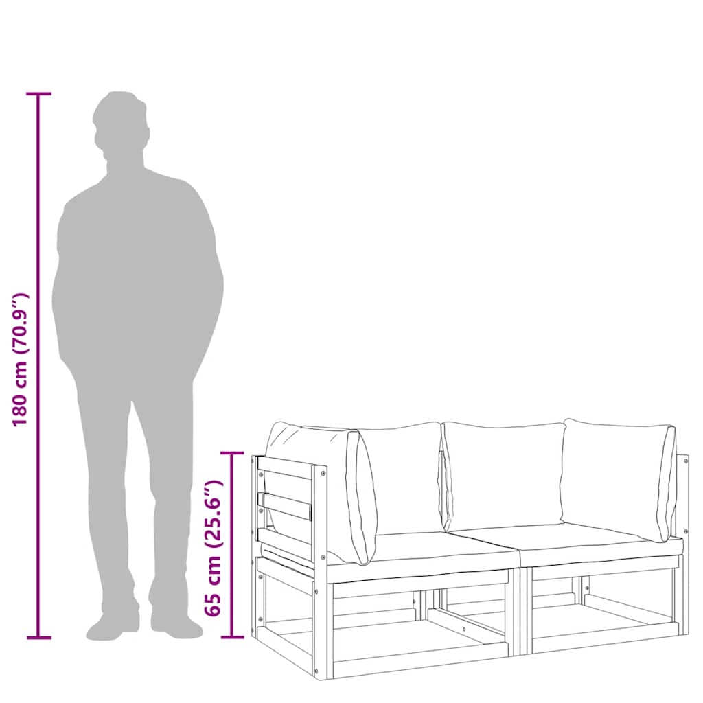 Modular-Ecksofas 2 Stk. mit Hellgrauen Kissen Massivholz Akazie