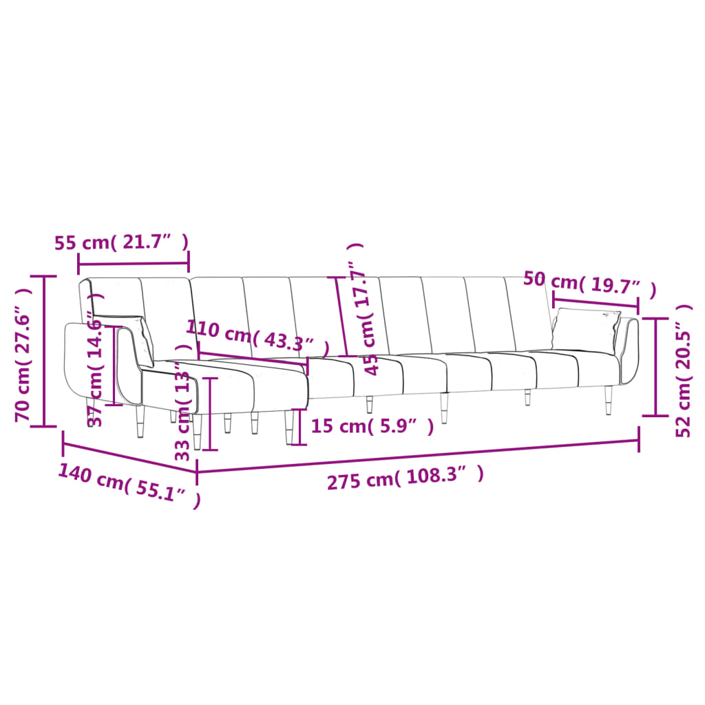 Schlafsofa in L-Form Schwarz 275x140x70 cm Samt