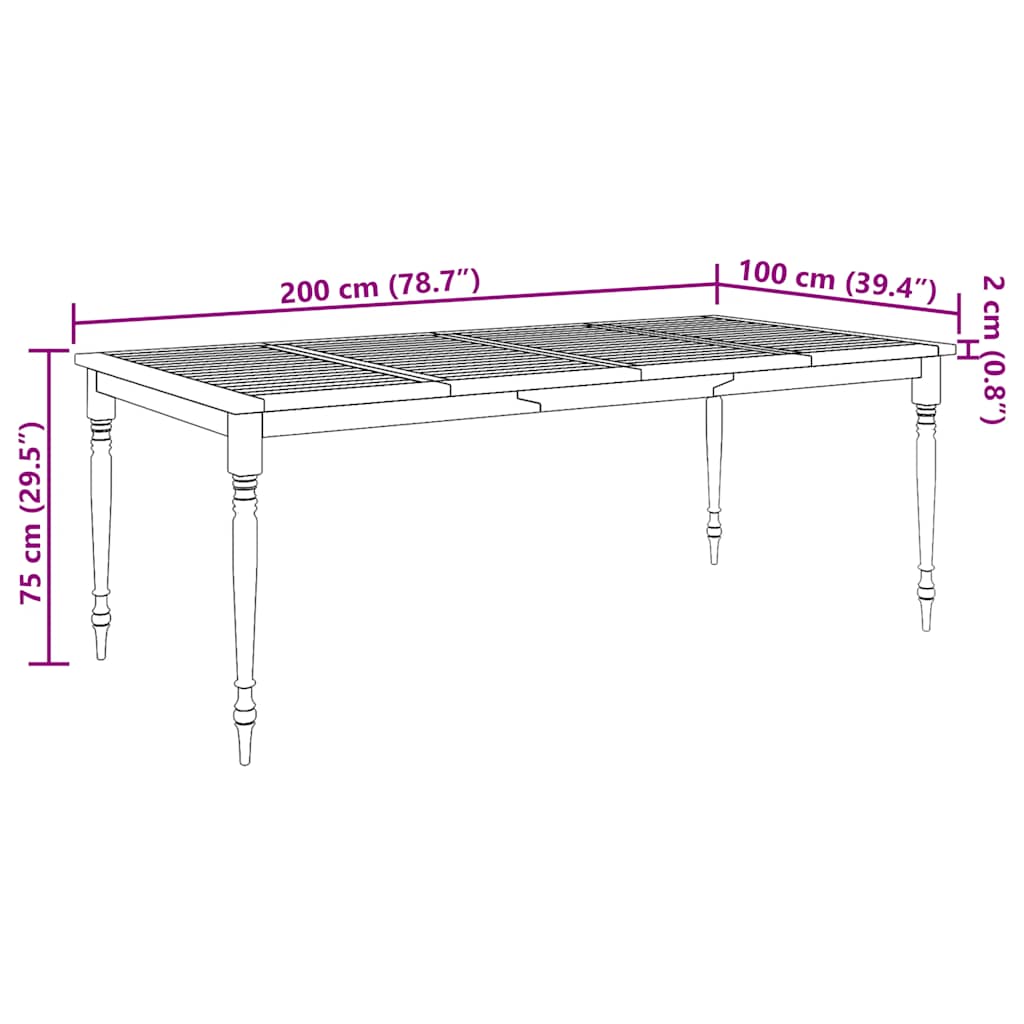 Batavia-Tisch 200x100x75 cm Massivholz Teak