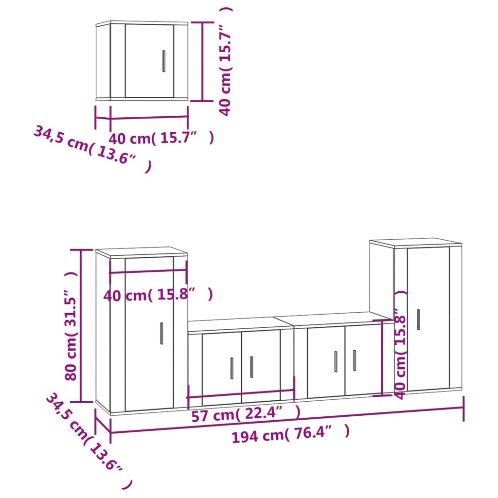 5-tlg. TV-Schrank-Set Braun Eichen-Optik Holzwerkstoff