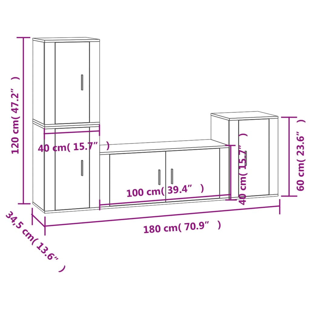 4-tlg. TV-Schrank-Set Sonoma-Eiche Holzwerkstoff