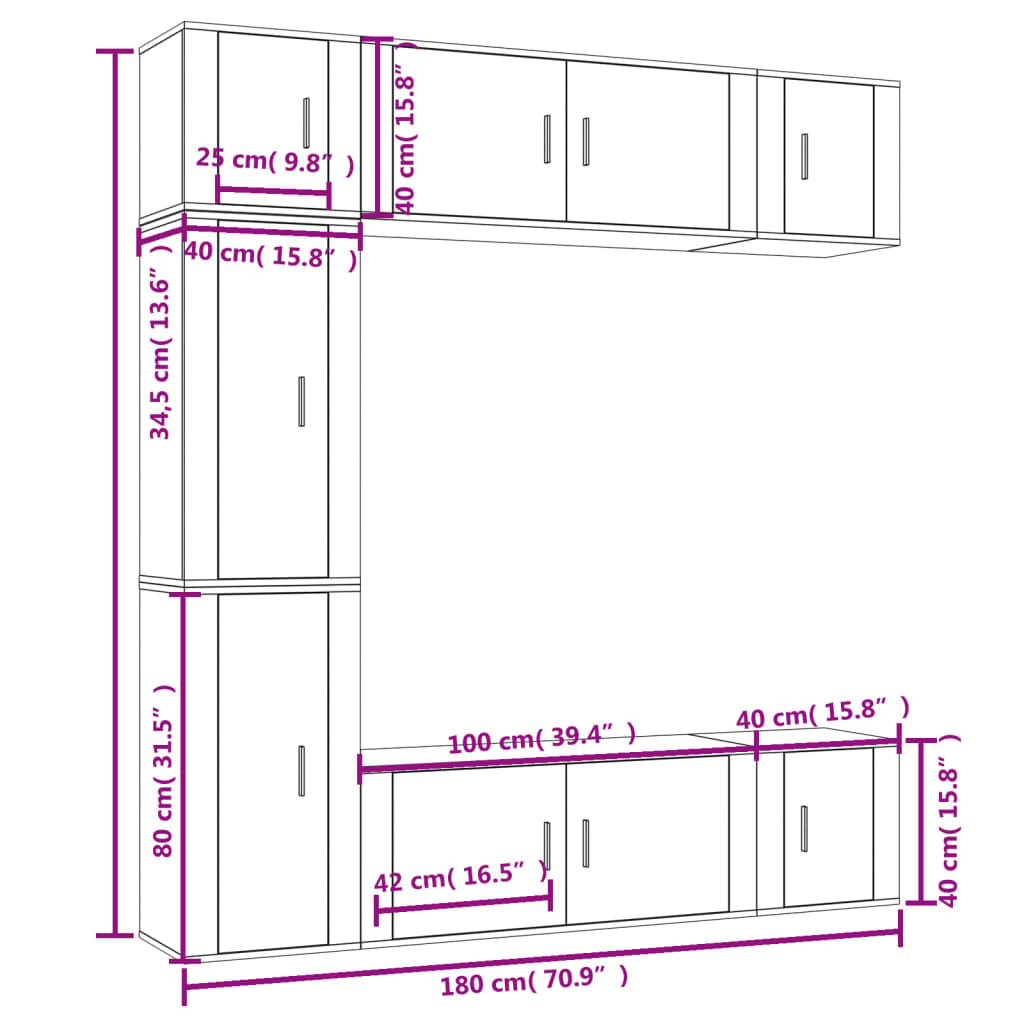 7-tlg. TV-Schrank-Set Räuchereiche Holzwerkstoff