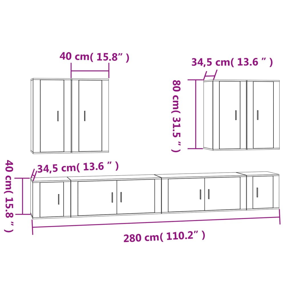8-tlg. TV-Schrank-Set Räuchereiche Holzwerkstoff