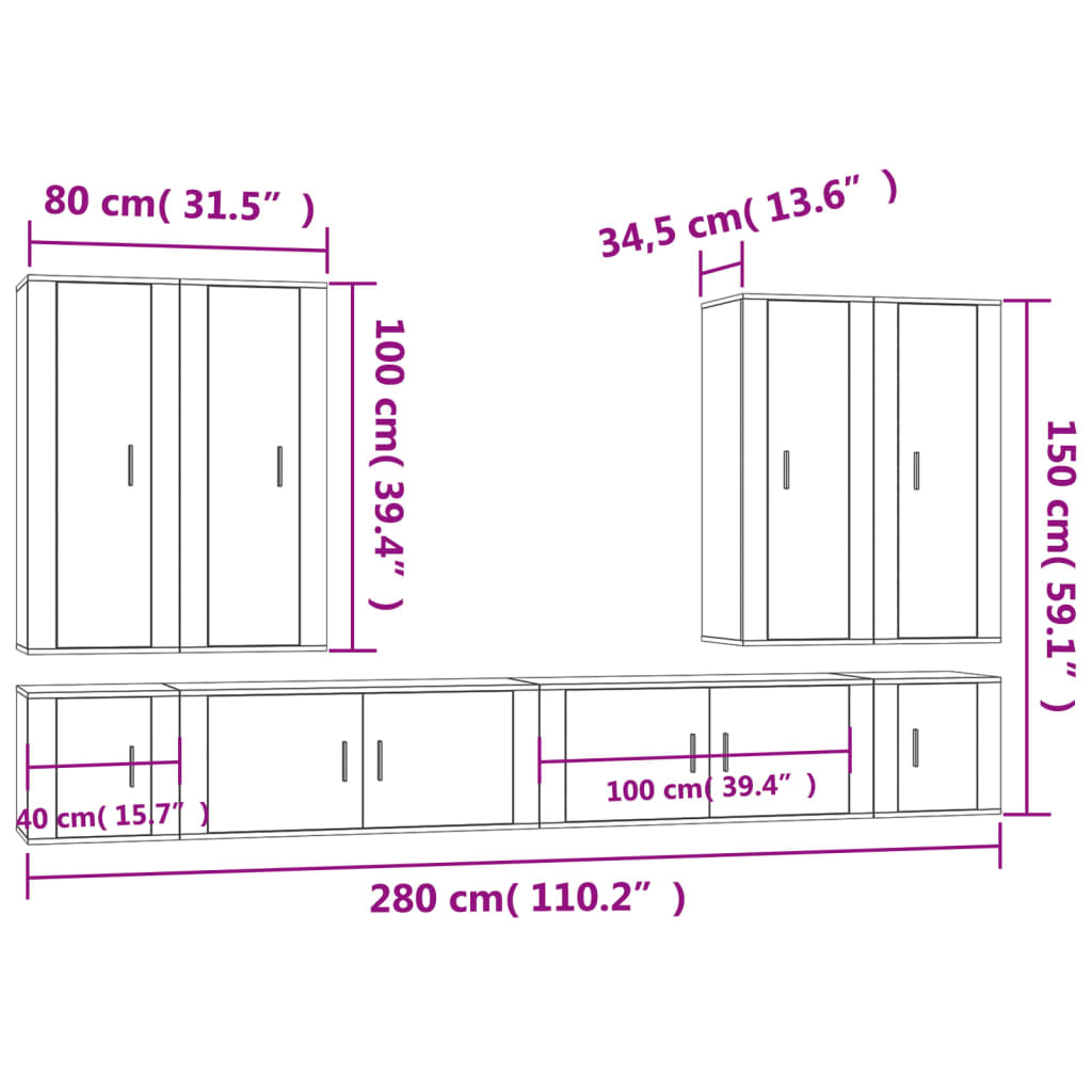8-tlg. TV-Schrank-Set Räuchereiche Holzwerkstoff