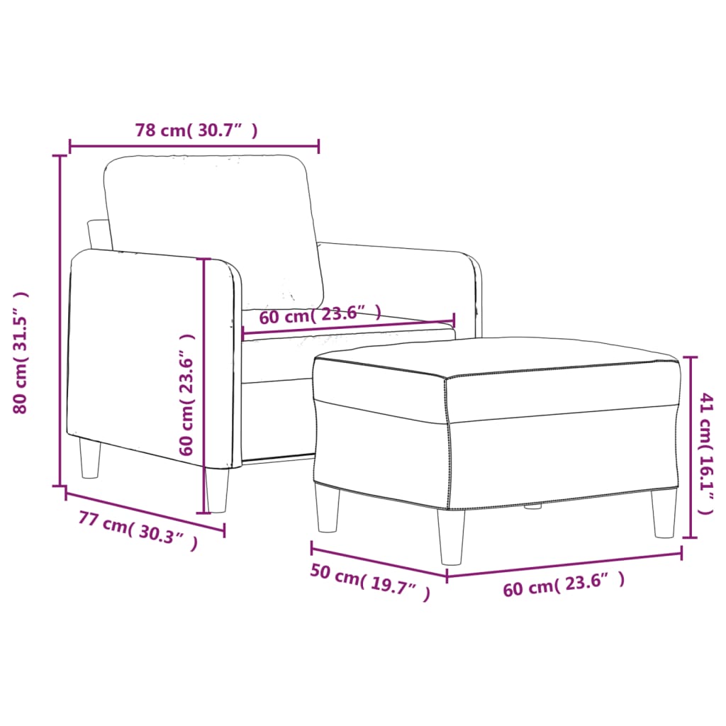 Sessel mit Hocker Hellgelb 60 cm Stoff