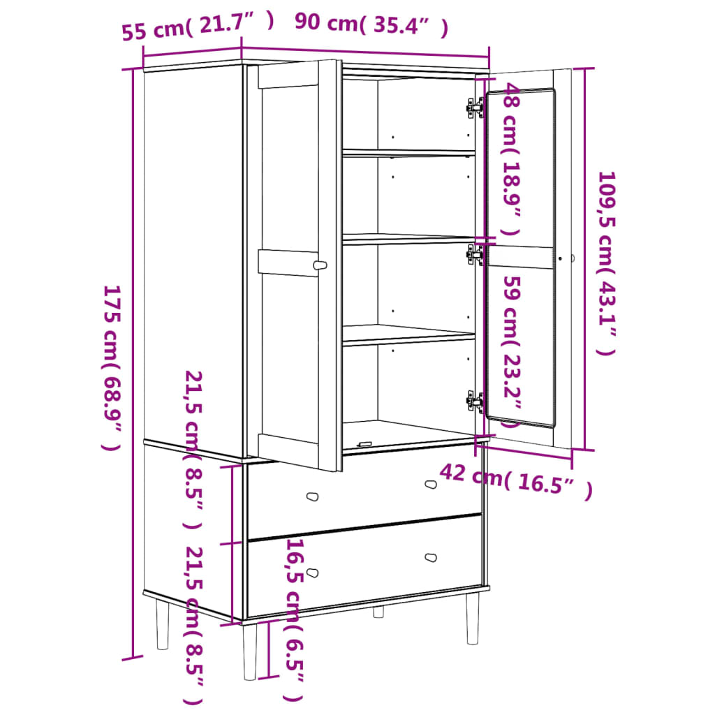Kleiderschrank SENJA Rattan-Optik Schwarz 90x55x175 cm