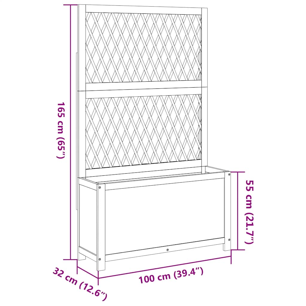 Pflanzkübel mit Rankgitter 100x32x165 cm Massivholz Akazie