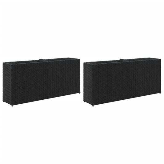 Pflanzkübel mit 2 Töpfen 2 Stk. Schwarz 90x20x40 cm Poly Rattan