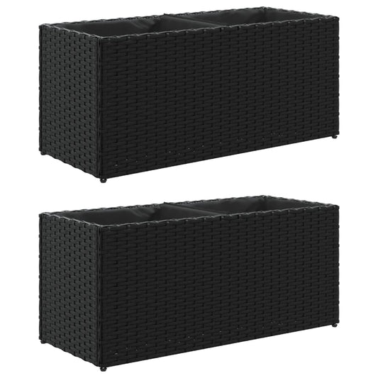 Pflanzkübel mit 2 Töpfen 2 Stk. Schwarz 72x30x32 cm Poly Rattan