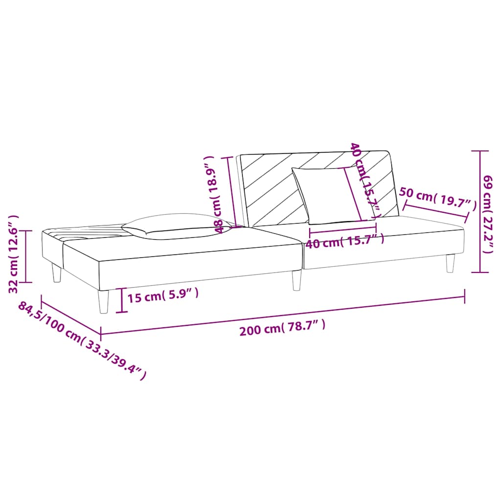 Schlafsofa 2-Sitzer mit 2 Kissen Taupe Stoff