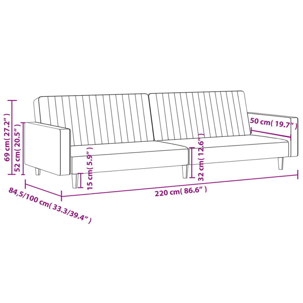 Schlafsofa 2-Sitzer Grau Kunstleder