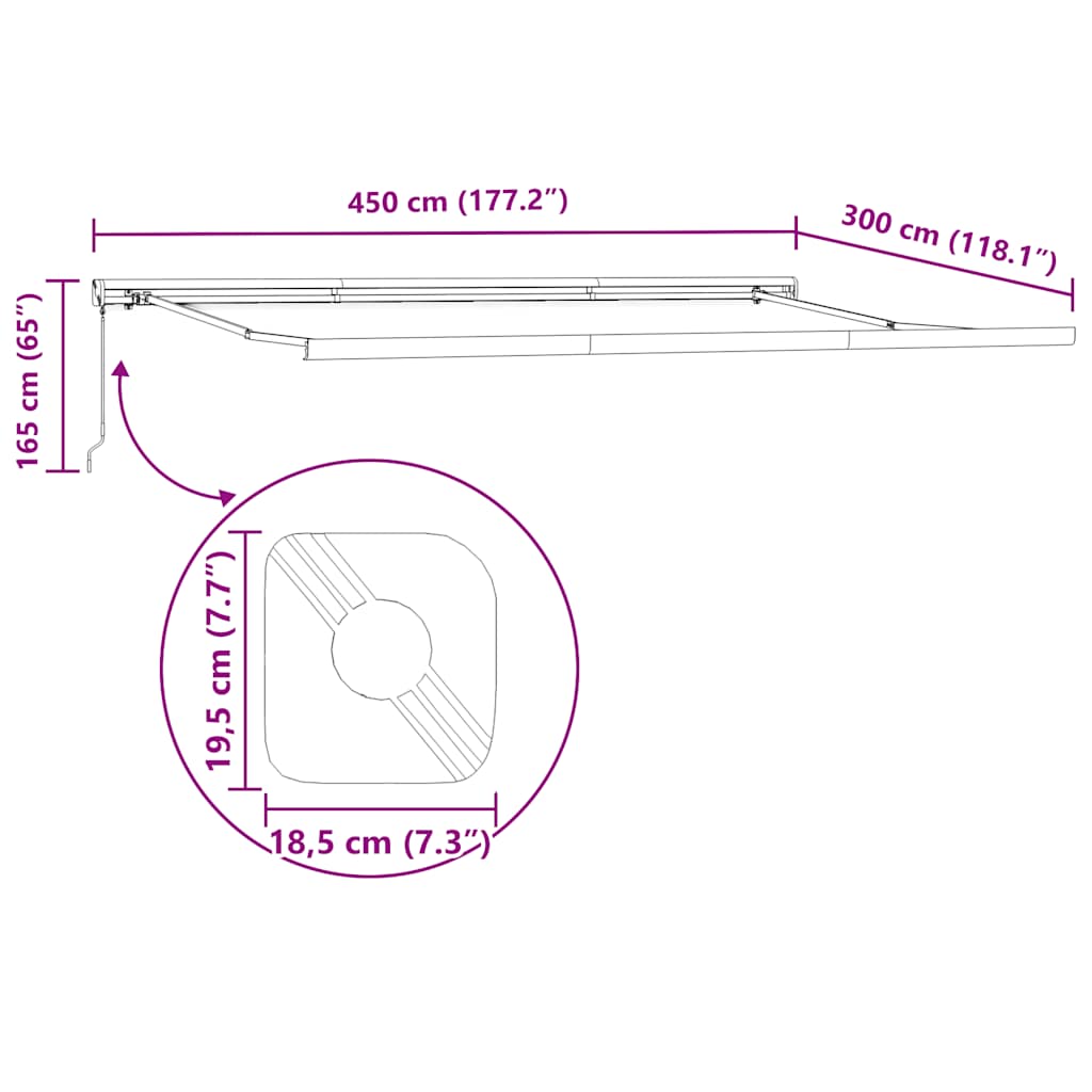 Markise Einziehbar Anthrazit und Weiß 4,5x3 m Stoff Aluminium