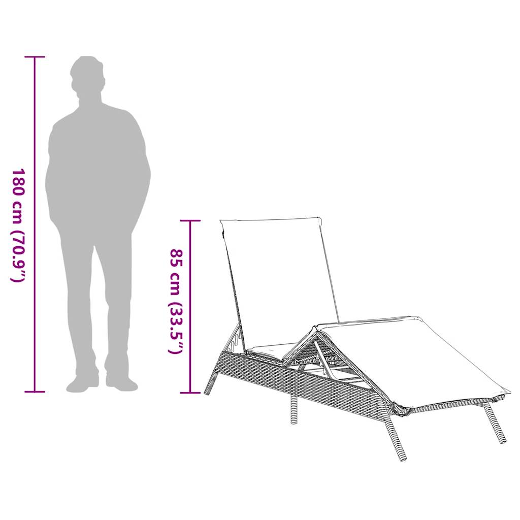 Sonnenliege mit Kissen Braun Poly Rattan