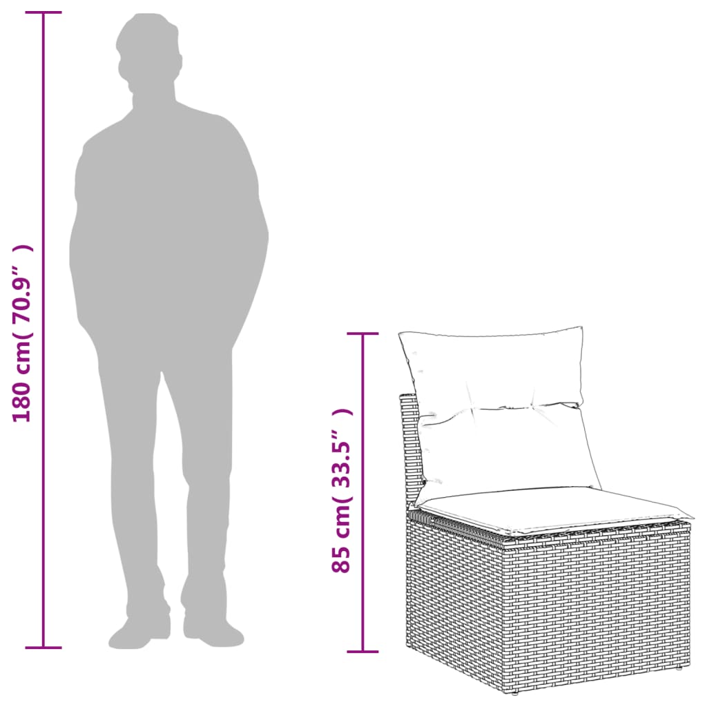 3-teiliges Gartensofa-Set mit Kissen, grau, Polyrattan