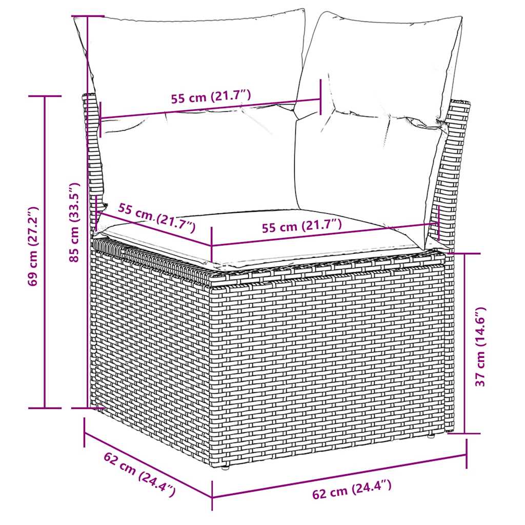 3-tlg. Garten-Sofagarnitur mit Kissen Hellgrau Poly Rattan
