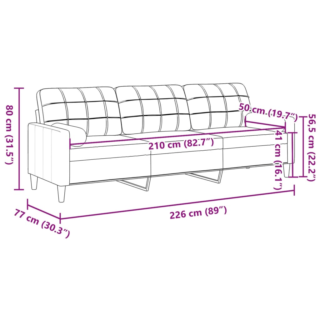 3-Sitzer-Sofa mit Zierkissen Braun 210 cm Stoff