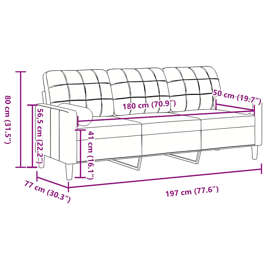 3-Sitzer-Sofa mit Zierkissen Gelb 180 cm Samt