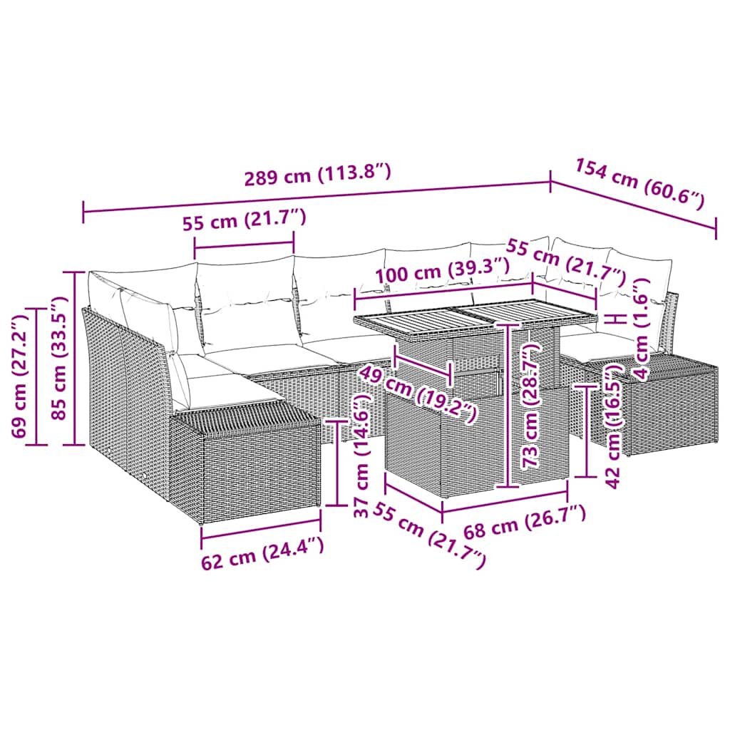 Garten Essgruppe mit Kissen 8 pcs Grau und Braun