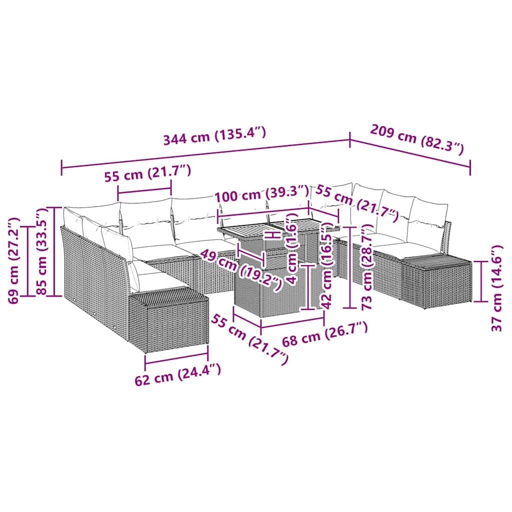 Garten-Sofa-Set mit Kissen 11 pcs Grau und Braun