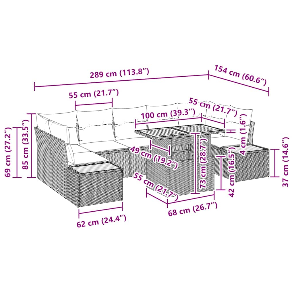 Garten Essgruppe mit Kissen 8 pcs Beige und Grau