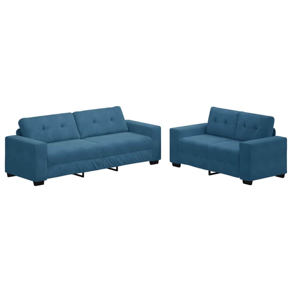 2-teiliges Sofa-Set mit Kissen, blauer Samt