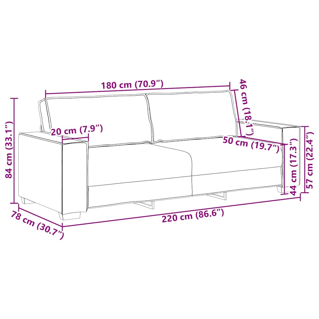 3-Sitzer-Sofa Creme 220 cm Stoff