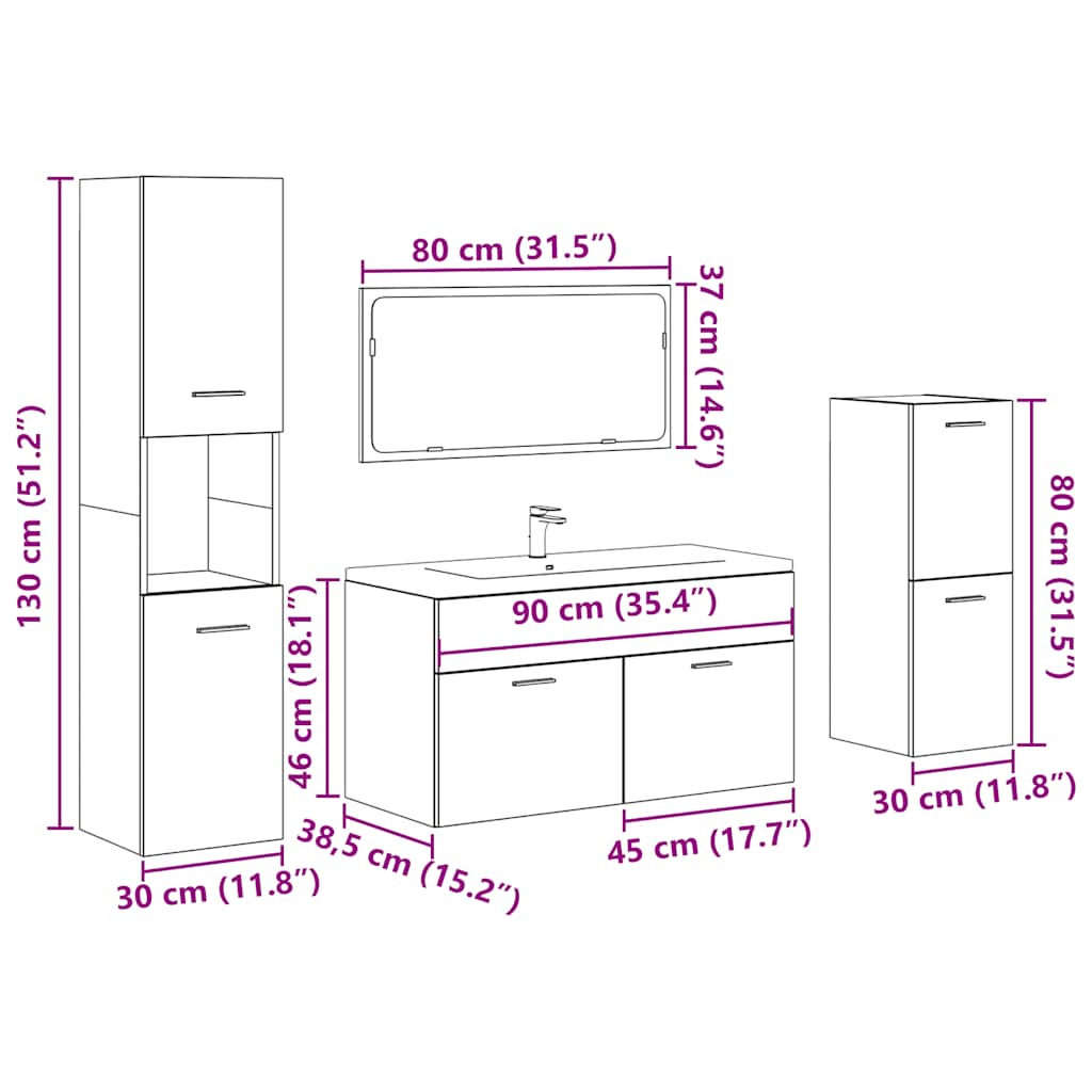 4-tlg. Badmöbel-Set Artisan-Eiche Holzwerkstoff