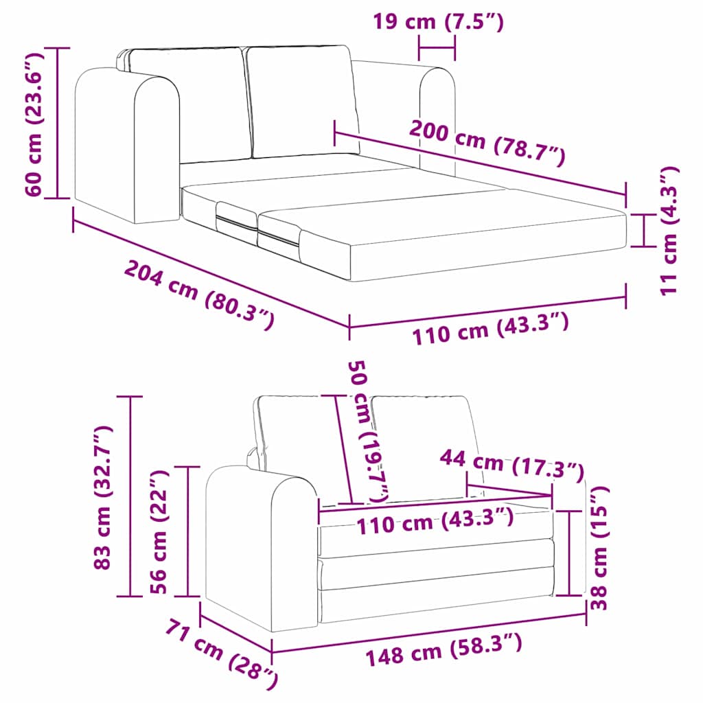 Schlafsofa 60cm Dunkelgrau Stoff